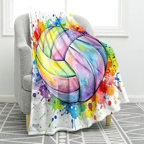 Jekeno Volleyball Blanket Gifts for Kids Teens, Volleyball Stuff Party Decorations for Lovers Team Gifts, Volleyballs Print Throw Blanket Couch Bed Sofa Travelling for Grils Boys Sports - 1