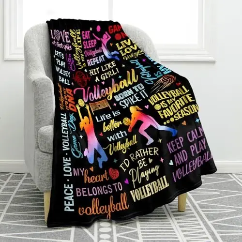 Jekeno Volleyball Blanket Gifts for Kids Teens, Volleyball Stuff Party Decorations for Lovers Team Gifts, Volleyballs Print Throw Blanket Couch Bed Sofa Travelling for Grils Boys Sports 