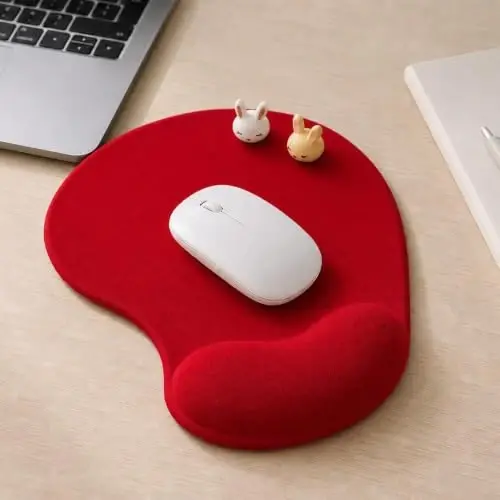 Office Mousepad with Gel Wrist Support - Ergonomic Gaming Desktop Mouse Pad Wrist Rest - Design Gamepad Mat Rubber Base for Laptop Computer -Silicone Non-Slip Special-Textured Surface (06Red) - DEMON CHEST (1)