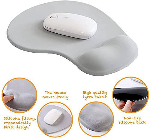 Jel Bilek Destekli Ofis Mouse Pedi - Ergonomik Oyun Masaüstü Mouse Pedi Bilek Desteği - Dizayn Oyun Pedi Paspas Kauçuk Taban Dizüstü Bilgisayar İçin - Silikon Kaymaz Özel Dokulu Yüzey (06Kırmızı) - 4