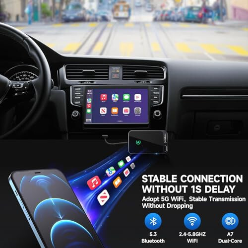 Jemluse Apple uchun simsiz CarPlay adapteri - iPhone uchun avtomashinalarda zavod simli ulanishini simsiz CarPlay Dongle ga o'zgartirish uchun barqaror tez ulanish - iOS 10+ dan ekranga kechikishsiz USB C bilan (Kosmik kulrang) - 9