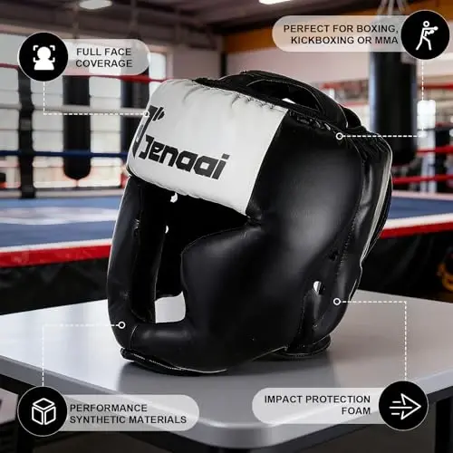 Jenaai 3 Pack Boxing Headgear for MMA, Kickboxing Muay Thai Sparring | PU Leather, High-density Foam, 22.8-25.6 in Adjustable Fit, 5.3 oz Lightweight Design, Red Blue Black White Headgear Included - 4