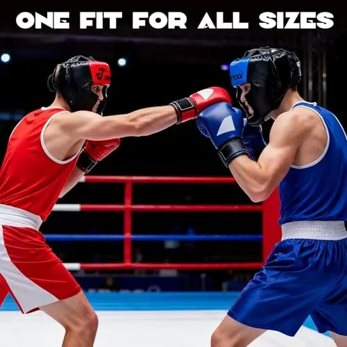 Jenaai 3 Pack Boxing Headgear for MMA, Kickboxing Muay Thai Sparring | PU Leather, High-density Foam, 22.8-25.6 in Adjustable Fit, 5.3 oz Lightweight Design, Red Blue Black White Headgear Included - 5