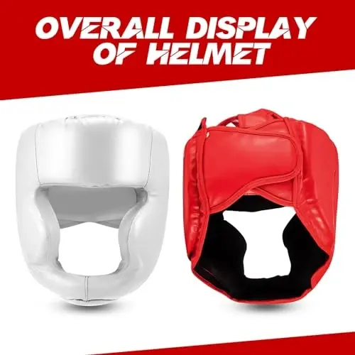 Jenaai 3 Pack Boxing Headgear for MMA, Kickboxing Muay Thai Sparring | PU Leather, High-density Foam, 22.8-25.6 in Adjustable Fit, 5.3 oz Lightweight Design, Red Blue Black White Headgear Included - 4