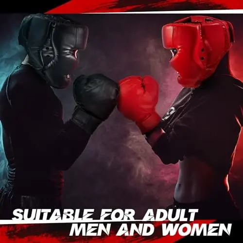 Jenaai 3 Pack Boxing Headgear for MMA, Kickboxing Muay Thai Sparring | PU Leather, High-density Foam, 22.8-25.6 in Adjustable Fit, 5.3 oz Lightweight Design, Red Blue Black White Headgear Included - 5