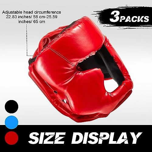 Jenaai 3 Pcs Boxing Head Gear Adjustable Padded Boxing Headgear MMA Training Kickboxing Muay Thai Martial Arts Karate Taekwondo Sparring Boxing Helmet for Adult Men Women Beginner - JENAAI (1)