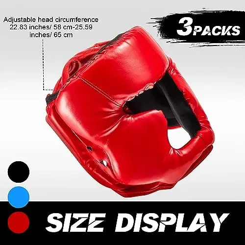 Jenaai 3 Pcs Boxing Head Gear Adjustable Padded Boxing Headgear MMA Training Kickboxing Muay Thai Martial Arts Karate Taekwondo Sparring Boxing Helmet for Adult Men Women Beginner - JENAAI (1)