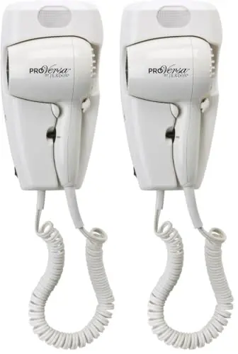 JERDON Wall-Mount Hair Dryer – White - Direct Wire Only - Hotel Style Wall Mounted Hair Dryer – Model JWM8CD (Pack of 2) - PRO VERSA