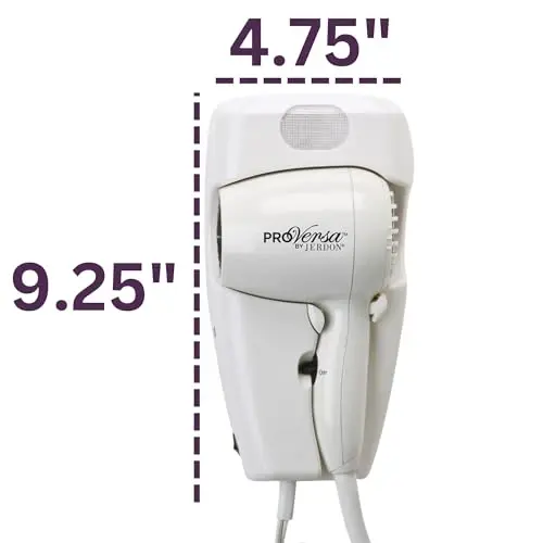 JERDON Wall-Mount Hair Dryer – White - Direct Wire Only - Hotel Style Wall Mounted Hair Dryer – Model JWM8CD (Pack of 2) - PRO VERSA (1)