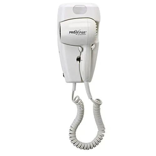 Jerdon Wall-Mount Hair Dryer - White Plug-in Hotel Style with 32 Power Cord - Wall Mounted JWM8C 