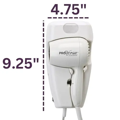 Jerdon Wall-Mount Hair Dryer - White Plug-in Hotel Style with 32 Power Cord - Wall Mounted JWM8C (Pack of 2) - 3