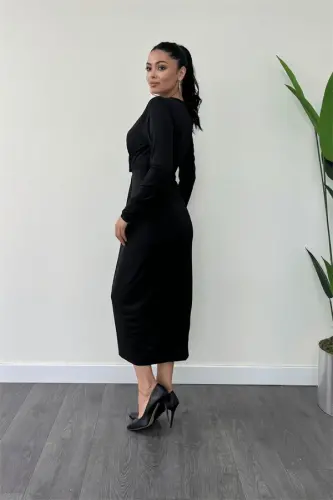 Jersey Fabric Design Pen Dress - BLACK - 5