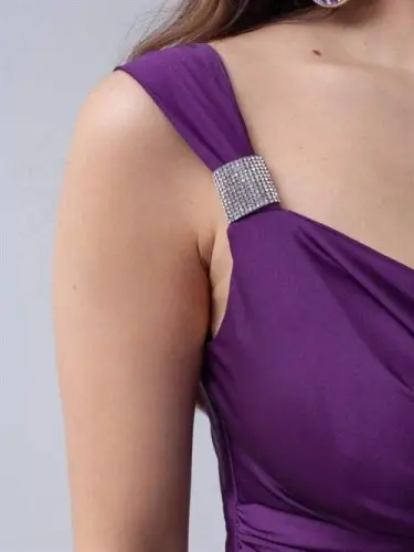 Jersey Fabric Dress with Ruffle Detail - EGGPLANT PURPLE - 4