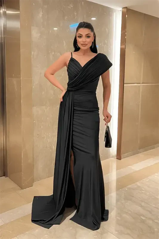 Jersey Fabric Shawl Patterned Evening Dress - BLACK - BÜYÜKBEDENIZ