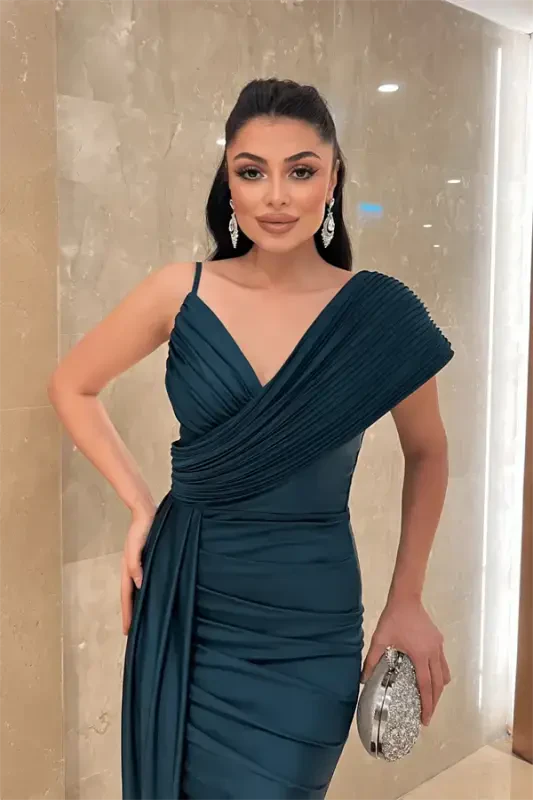 Jersey Fabric Shawl Patterned Evening Dress - EMERALD GREEN - 3