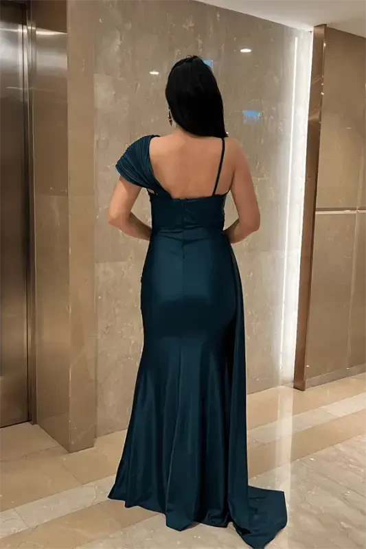 Jersey Fabric Shawl Patterned Evening Dress - EMERALD GREEN - 5