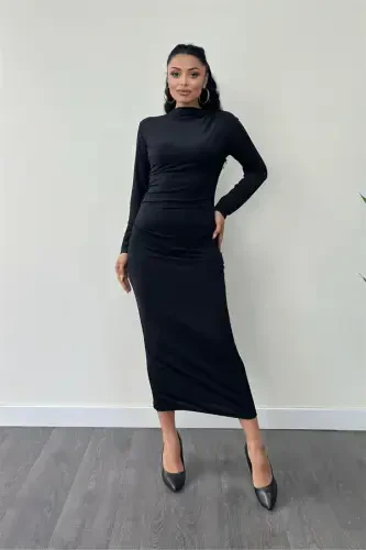 Jersey Ruched Pencil Dress - BLACK - BÜYÜKBEDENIZ (1)