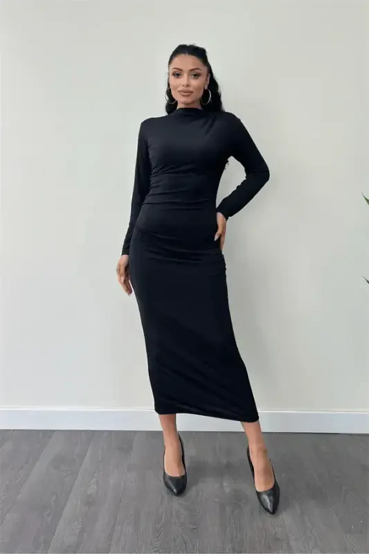 Jersey Ruched Pencil Dress - BLACK - 2