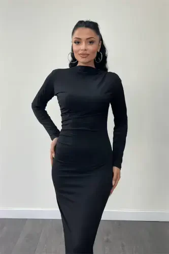 Jersey Ruched Pencil Dress - BLACK - 3