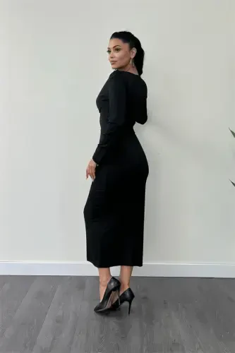 Jersey Ruched Pencil Dress - BLACK - 5