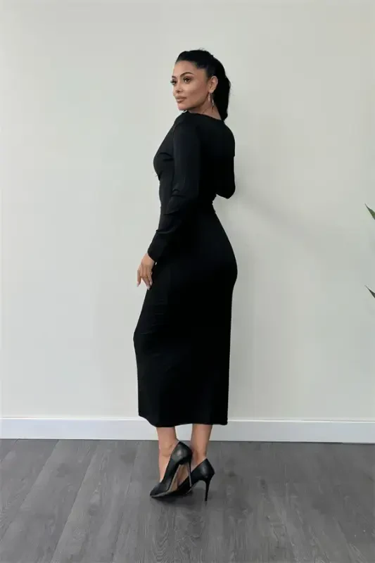 Jersey Ruched Pencil Dress - BLACK - 5