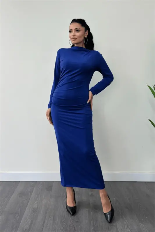 Jersey Ruched Pencil Dress - SAPPHIRE - 2