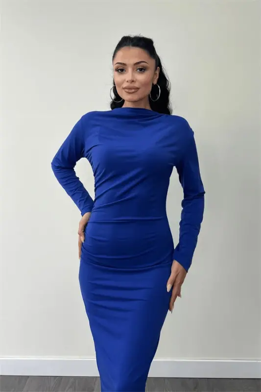 Jersey Ruched Pencil Dress - SAPPHIRE - 3