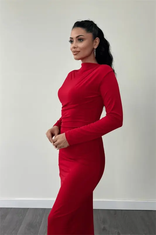 Jersey Shirred Pencil Dress - RED - 4