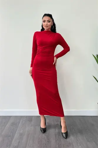 Jersi Matoli Kamzulli Qalam Ko'ylak - QIZIL - 1
