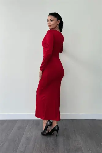 Jersi Matoli Kamzulli Qalam Ko'ylak - QIZIL - 5