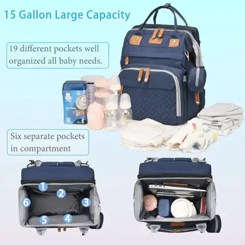 Jeryswet Baby Diaper Bags with Changing Station, Waterproof Large Capacity Diaper Bag Backpack for Moms Dads with USB Charging Port and Stroller Straps, Baby Shower Gifts, Blue - 3