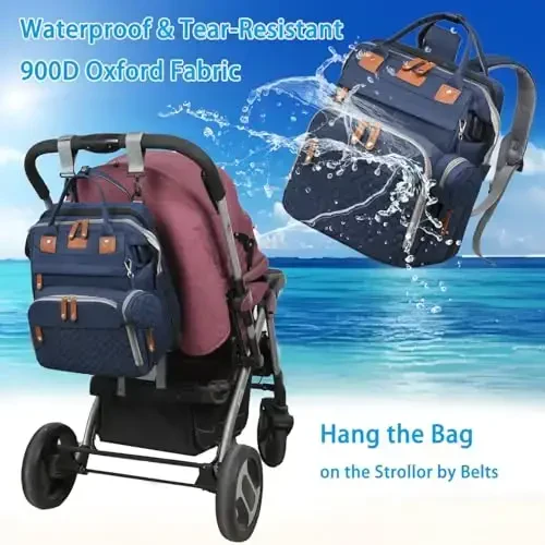 Jeryswet Baby Diaper Bags with Changing Station, Waterproof Large Capacity Diaper Bag Backpack for Moms Dads with USB Charging Port and Stroller Straps, Baby Shower Gifts, Blue - 4