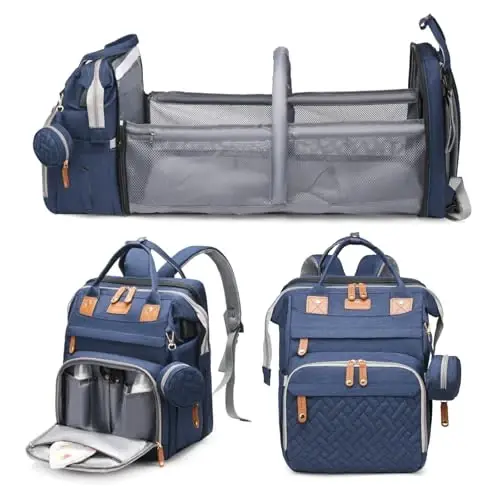 Jeryswet Baby Diaper Bags with Changing Station, Waterproof Large Capacity Diaper Bag Backpack for Moms Dads with USB Charging Port and Stroller Straps, Baby Shower Gifts, Blue - 1