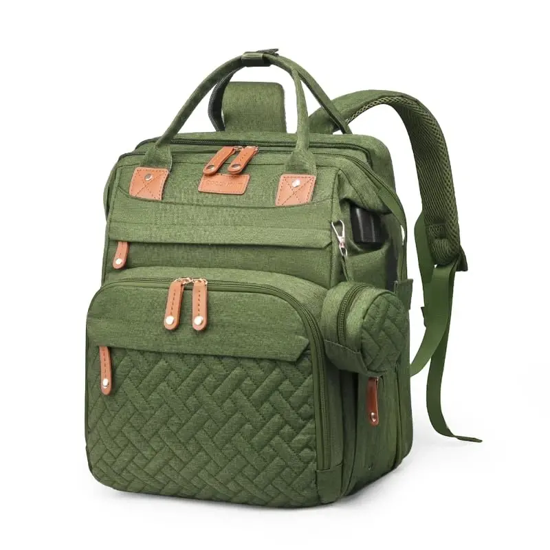 Jeryswet Baby Diaper Bags with Changing Station, Waterproof Large Capacity Diaper Bag Backpack for Moms Dads with USB Charging Port and Stroller Straps, Baby Shower Gifts, Green - 1