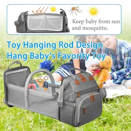 Jeryswet Baby Diaper Bags with Changing Station, Waterproof Large Capacity Diaper Bag Backpack for Moms Dads with USB Charging Port and Stroller Straps, Baby Shower Gifts, Grey - 2