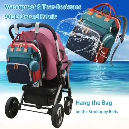 Jeryswet Baby Diaper Bags with Changing Station, Waterproof Large Capacity Diaper Bag Backpack for Moms Dads with USB Charging Port and Stroller Straps, Baby Shower Gifts, RGB - 4