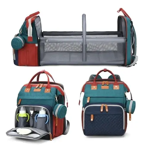 Jeryswet Baby Diaper Bags with Changing Station, Waterproof Large Capacity Diaper Bag Backpack for Moms Dads with USB Charging Port and Stroller Straps, Baby Shower Gifts, RGB 