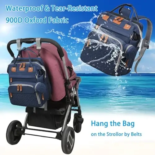 Jeryswet Baby Diaper Bags with Changing Station, Waterproof Large Capacity Diaper Bag Backpack for Moms Dads with USB Charging Port and Stroller Straps, Baby Shower Gifts, Blue - 4