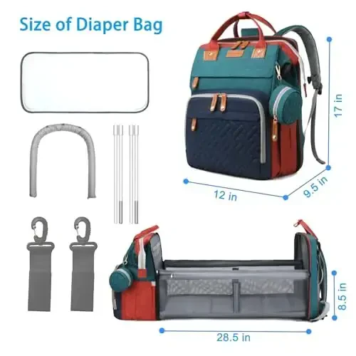 Jeryswet Baby Diaper Bags with Changing Station, Waterproof Large Capacity Diaper Bag Backpack for Moms Dads with USB Charging Port and Stroller Straps, Baby Shower Gifts, RGB - 6