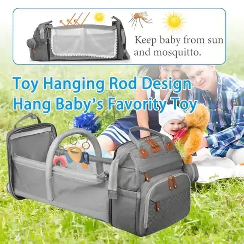 Jeryswet Baby Diaper Bags with Changing Station, Waterproof Large Capacity Diaper Bag Backpack for Moms Dads with USB Charging Port and Stroller Straps, Baby Shower Gifts, Grey - 2