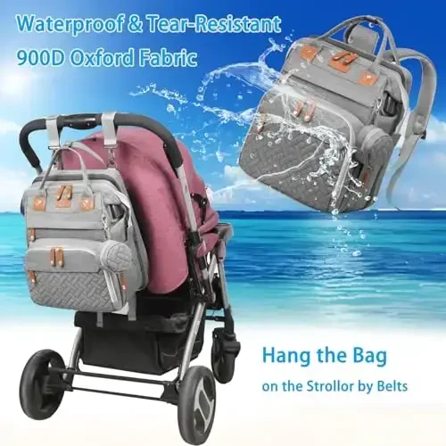 Jeryswet Baby Diaper Bags with Changing Station, Waterproof Large Capacity Diaper Bag Backpack for Moms Dads with USB Charging Port and Stroller Straps, Baby Shower Gifts, Grey - 4