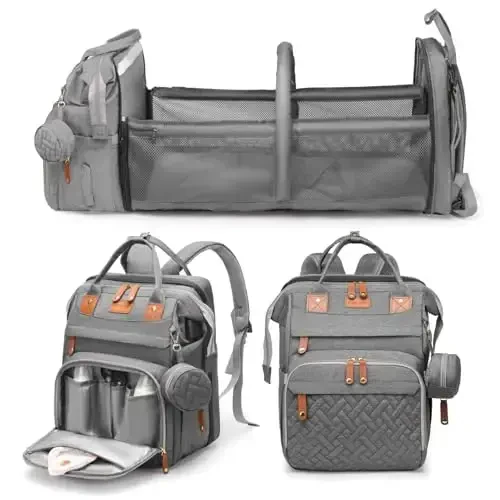 Jeryswet Baby Diaper Bags with Changing Station, Waterproof Large Capacity Diaper Bag Backpack for Moms Dads with USB Charging Port and Stroller Straps, Baby Shower Gifts, Grey - 1