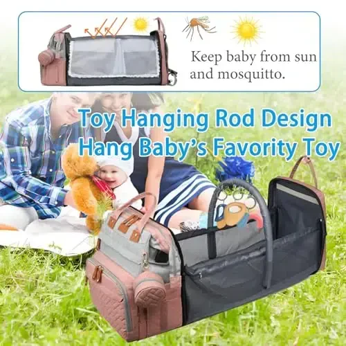 Jeryswet Baby Diaper Bags with Changing Station, Waterproof Large Capacity Diaper Bag Backpack for Moms Dads with USB Charging Port and Stroller Straps, Baby Shower Gifts, Pink-Grey - Jeryswet (1)