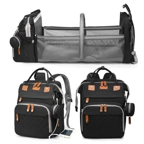 Jeryswet Diaper Bag with Changing Station, Baby Bag, Diaper Bag Backpack, Baby Bag with Built-in USB Charging Port and Stroller Straps Large Capacity Waterproof, Black - JERYSWET