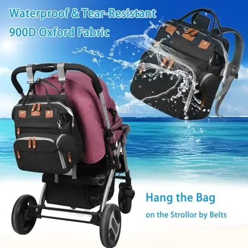 Jeryswet Diaper Bag with Changing Station, Baby Bag, Diaper Bag Backpack, Baby Bag with Built-in USB Charging Port and Stroller Straps Large Capacity Waterproof, Black - 4