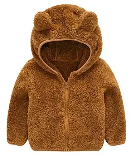 JESKIDS Toddler Girls Boys Fleece Hoody Jacket Zip Up Teddy Coat Warm Winter Outwear 