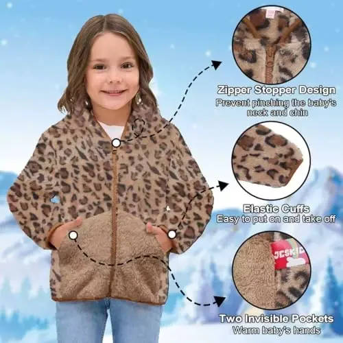 JESKIDS Toddler Girls Boys Fleece Hoody Jacket Zip Up Teddy Coat Warm Winter Outwear - 3