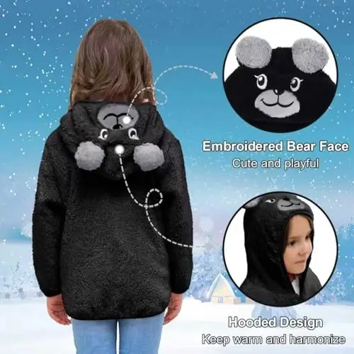 JESKIDS Toddler Girls Boys Fleece Hoody Jacket Zip Up Teddy Coat Warm Winter Outwear - 4