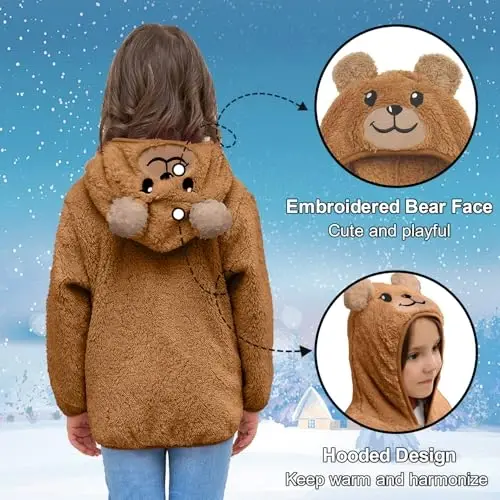 JESKIDS Toddler Girls Boys Fleece Hoody Jacket Zip Up Teddy Coat Warm Winter Outwear - 4