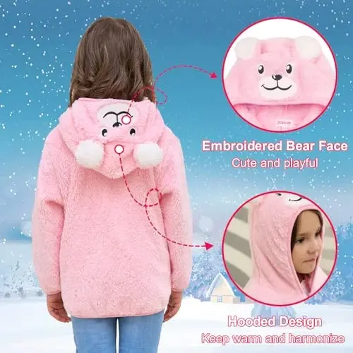 JESKIDS Toddler Girls Boys Fleece Hoody Jacket Zip Up Teddy Coat Warm Winter Outwear - 4